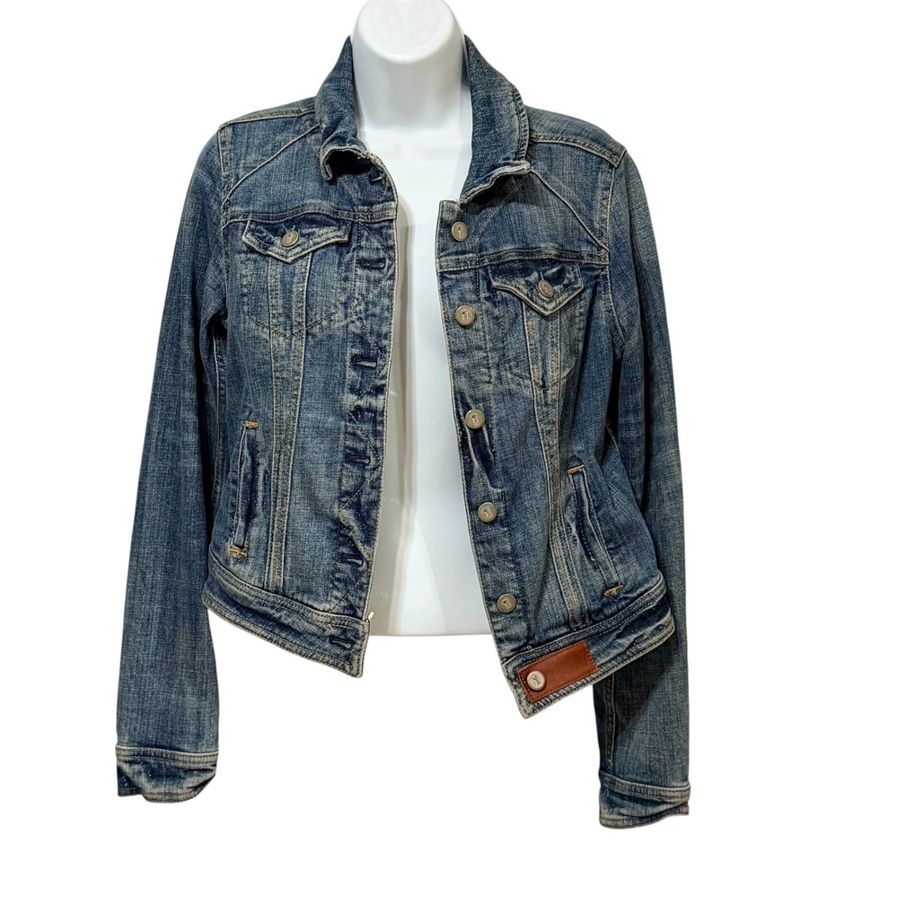 Pilcro and the Letterpress Womens XS Denim Jacket Medium Wash Cropped Trucker